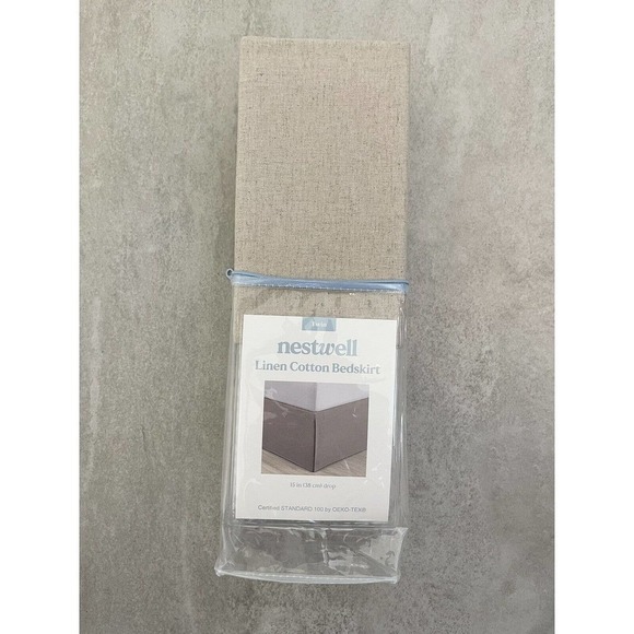 Nestwell Linen Cotton Blend Bedskirt Twin Natural Tan 15" Drop Neutrals Tailored - Picture 14 of 16